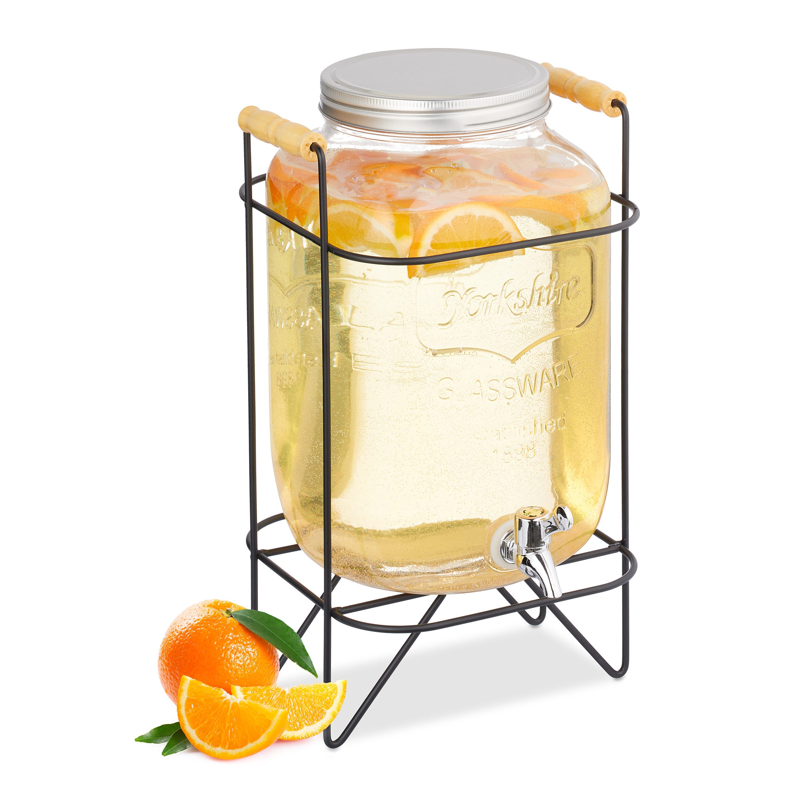 Dispenser Bevande In Vetro Relaxdays 8L Con Rubinetto - Erogatore Per Feste, Design Vintage Con Supporto - Foto 3