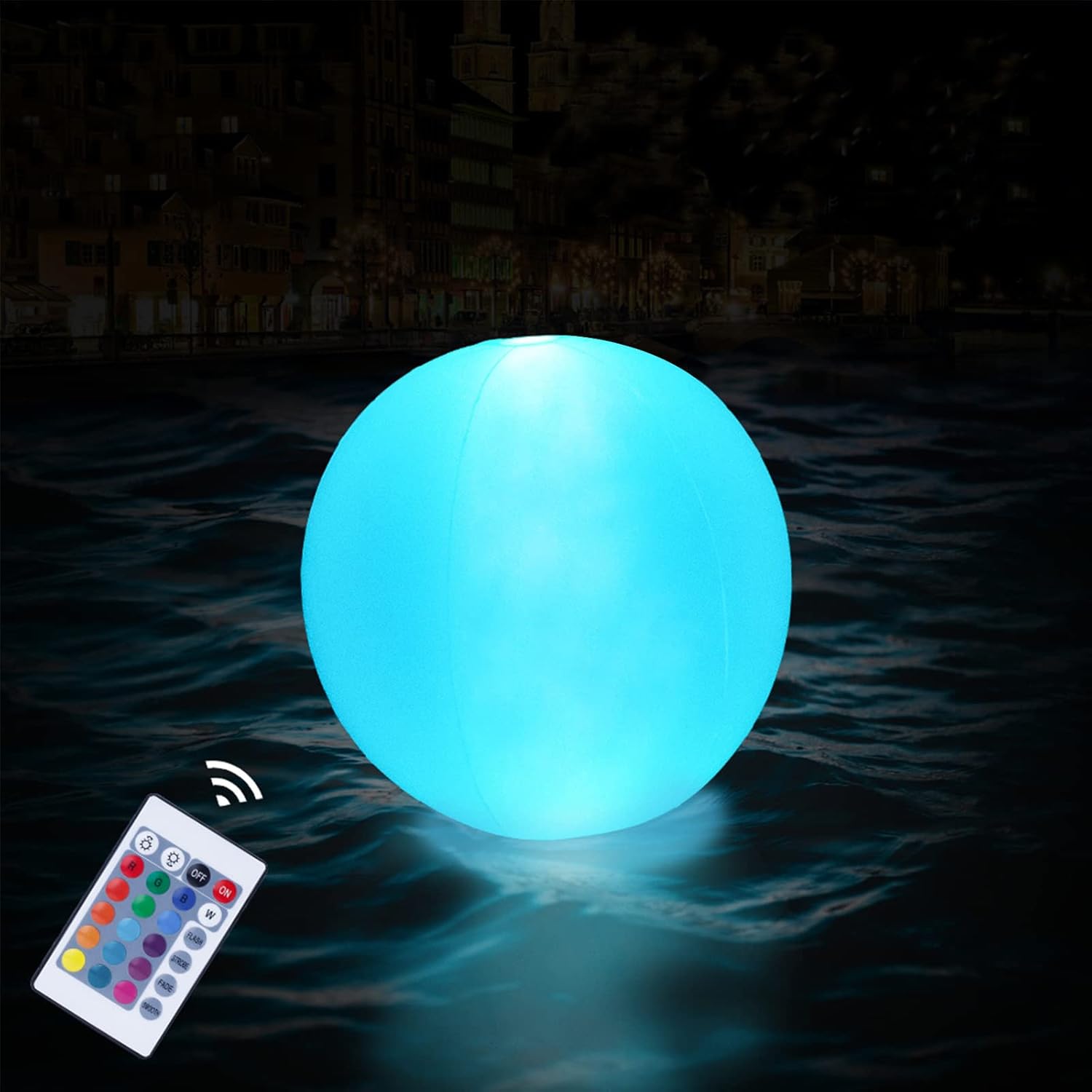 Ballon de Plage Gonflable Lumineux Ballon de Plage Gonflable Lumineux PVC 16 Couleurs Télécommande LED pour Piscine Blanc