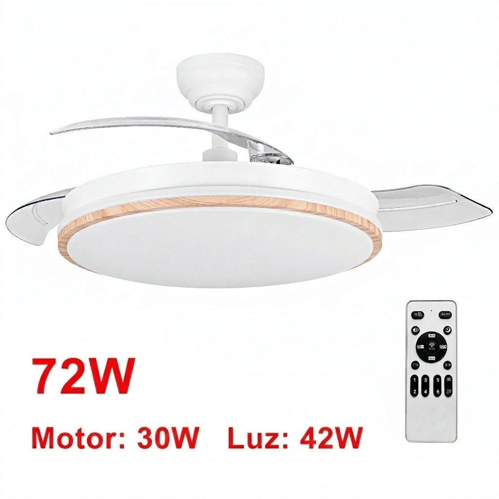 Ventilateur de plafond avec lumière LED rétractable 106 cm, 3 pales, puissance totale 72W, sans application, avec télécommande, programmateur - 2
