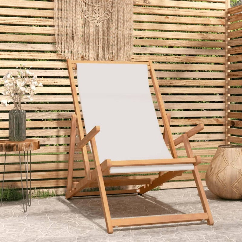 Krzesło plażowe vidaxl Solidne drewno tekowe składane i wygodne kremowe