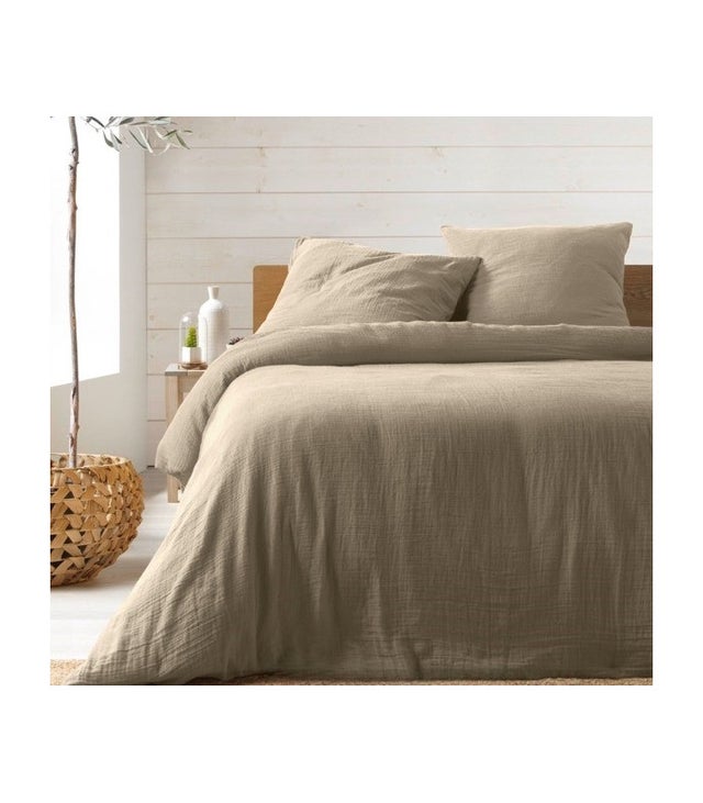 Housse de couette double gaze de coton sable 220x240cm - 220x240cm - Sable