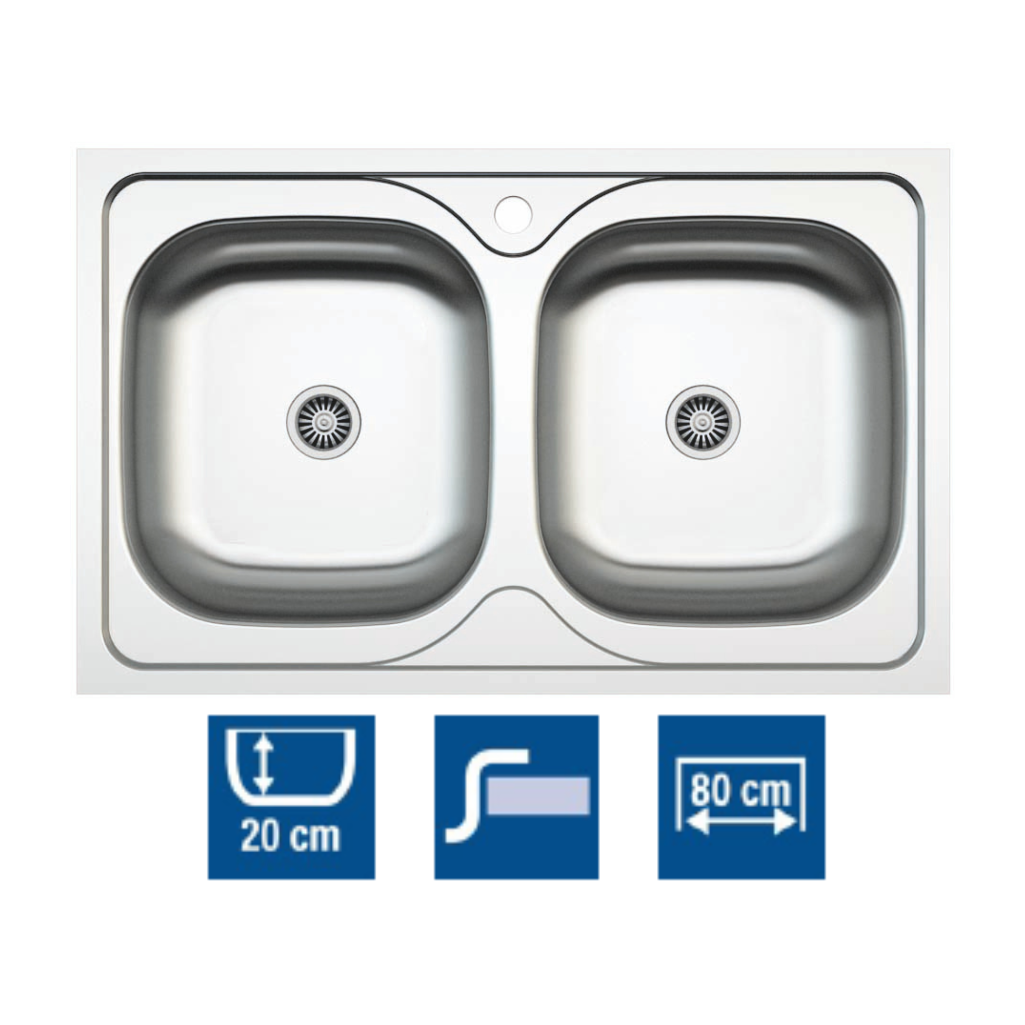 Cata  Fregadero C-2 Ag 2 Cubetas Cuadradas 79X50 Cm Profundidad 20 Cm Base Fondo Absorbente Grosor 0,8Mm Acero Inoxidable Color Gris Acero Inoxidable, Leroy Merlin
