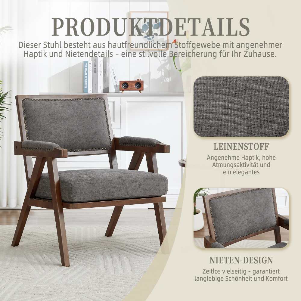 Fauteuil Lounge Tissu Moderne Mid-Century avec Accoudoirs et Cadre Bois pour Salon, Chambre, Bureau - 4