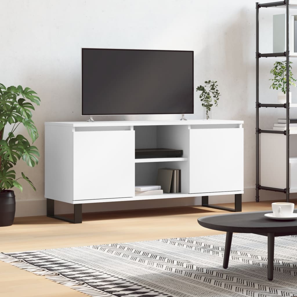 Szafka pod TV, biała, 104x35x50 cm, materiał drewnopochodny
