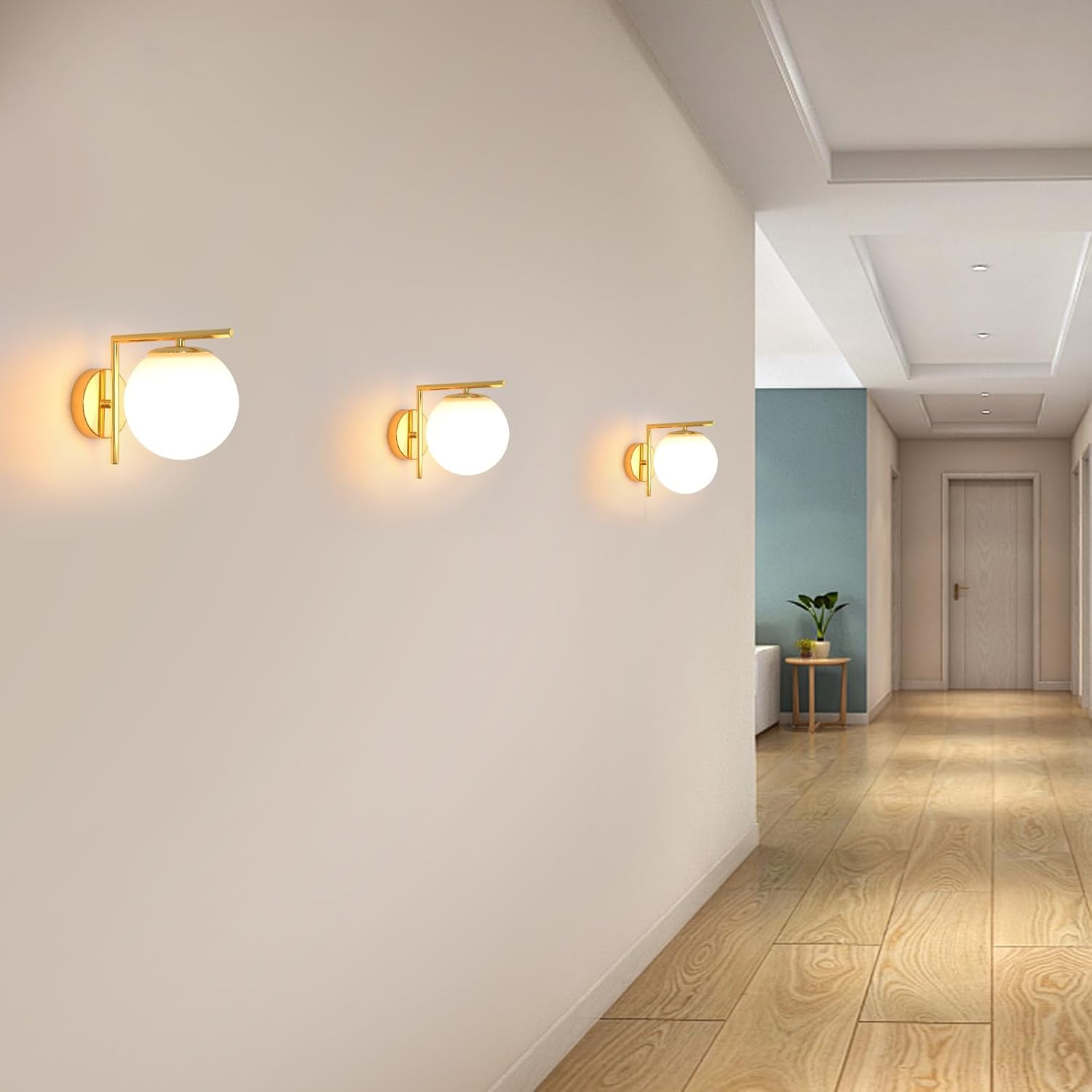 Applique Murale Intérieure, E27 Lampe Murale Moderne avec Abat-jour en Verre, Art Déco Applique Doré Vintage pour Chambre Salon Cuisine Couloir - 7