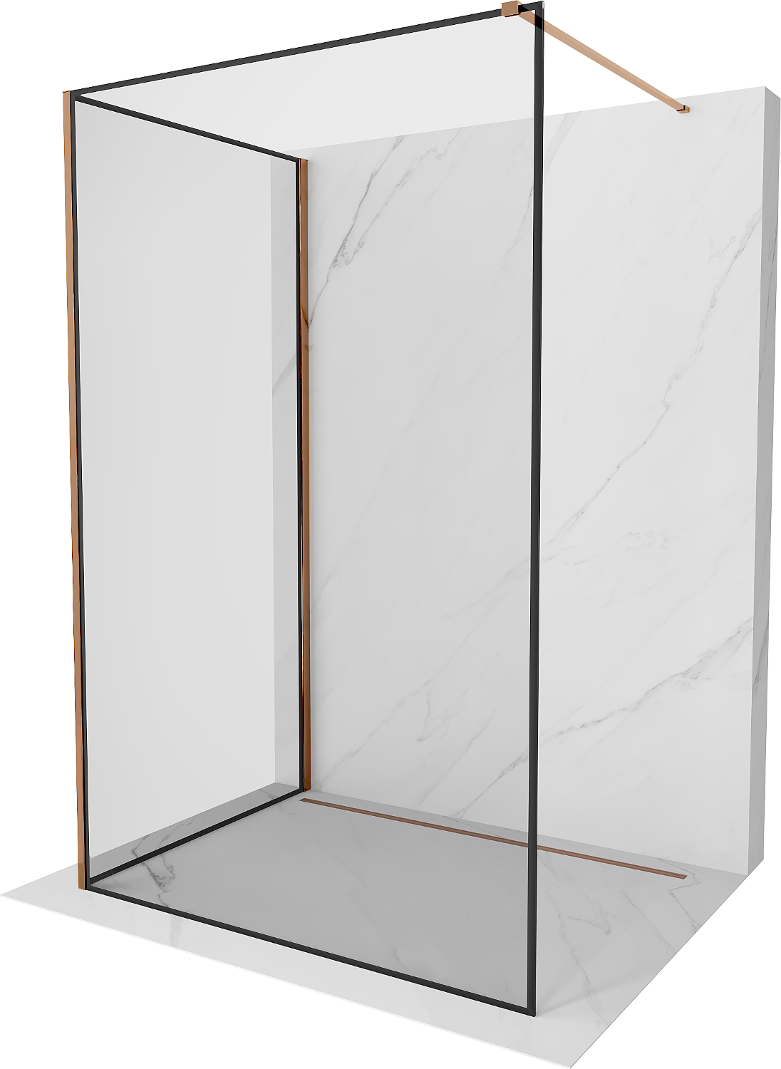 Mexen Kioto ścianka prysznicowa Walk-in 140 x 120 cm, czarna ramka, różowe złoto - 800-140-212-60-70-120