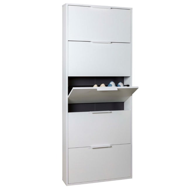 Scarpiera 5 Ante Ribalta Salvaspazio con Ripiani Mobile Slim da Ingresso Portascarpe in Legno FSC, Design Moderno 65x15x173cm Bianco Opaco - ZIK