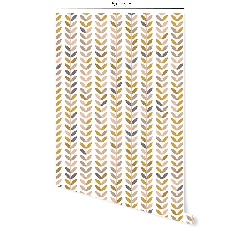 Papier peint adhésif feuilles vintage moutarde et rose en vinyle lavable et amovible - 1 rouleau 50x300 cm - Decochic - 2