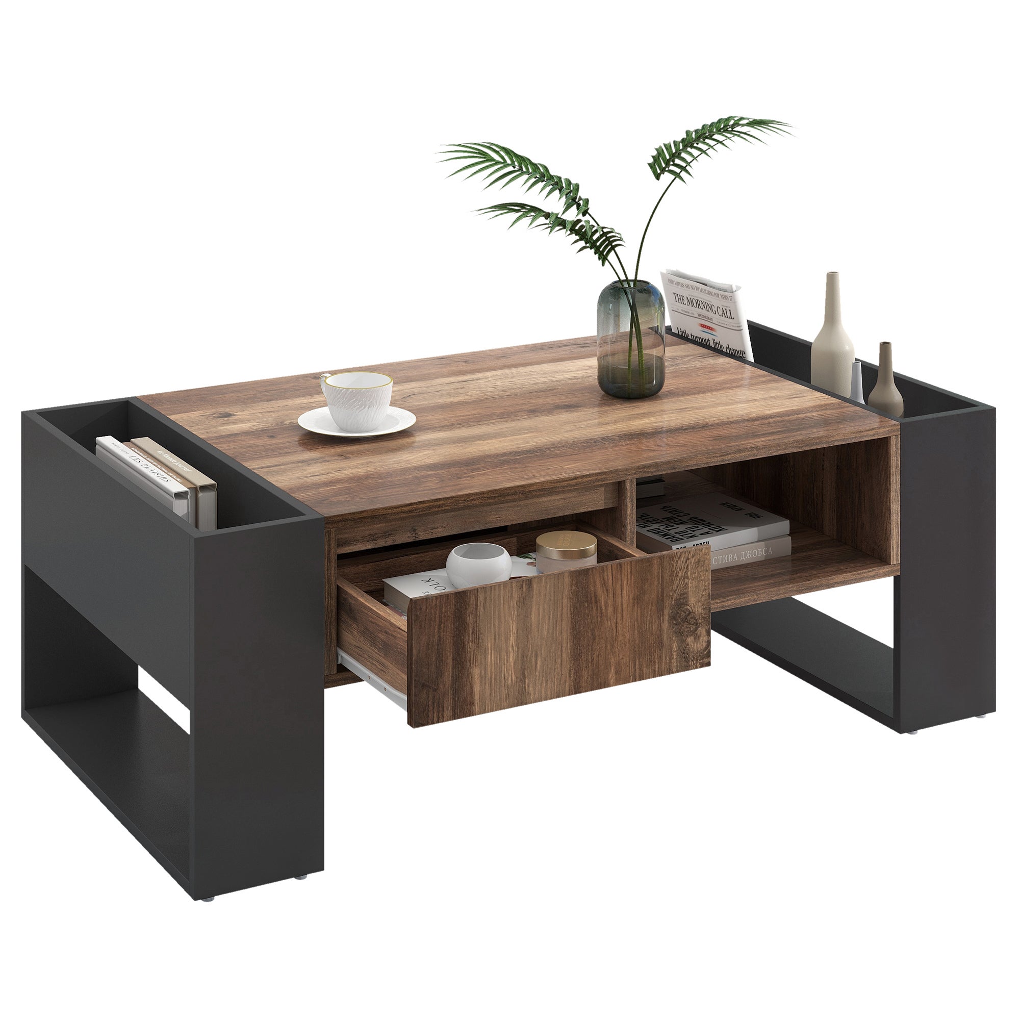 Tavolino da salotto con cassetto senza maniglia doppio vano stoccaggio design moderno legno antracite soggiorno - 8