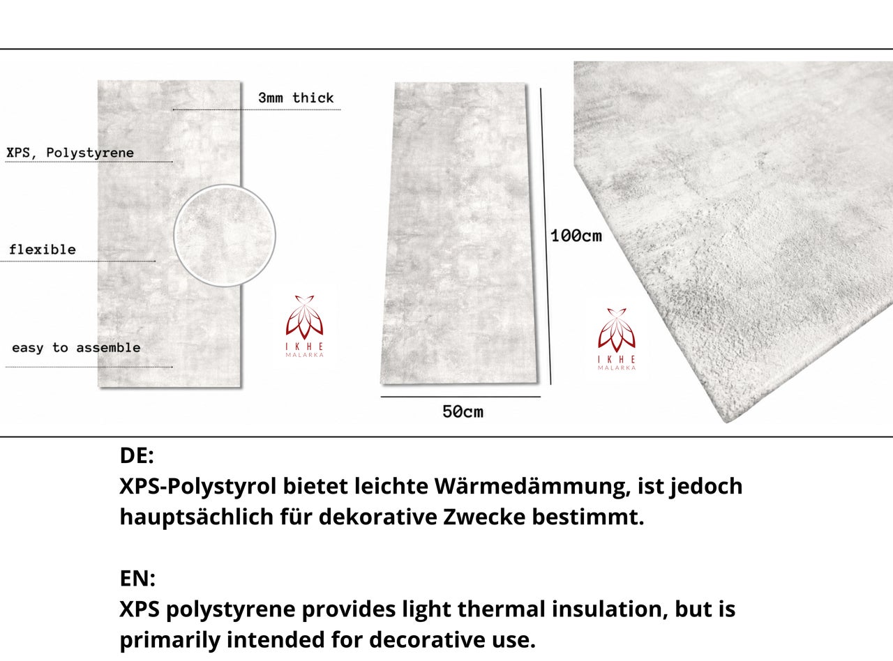 Panneaux muraux en polystyrène XPS effet béton gris clair – Revêtement mural et plafond imitation béton – 3 mm – 100x50 cm – 0,5 m² – 127XL - 3