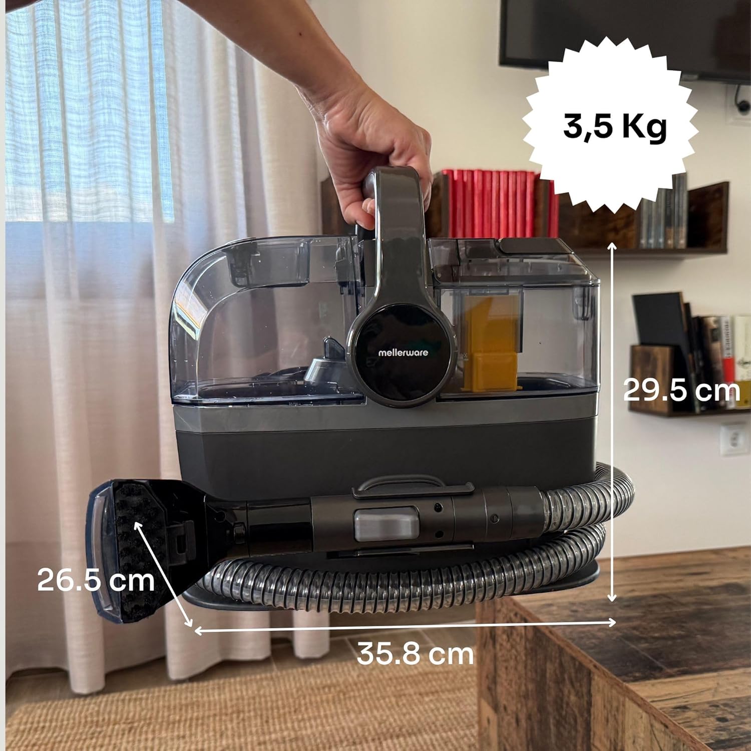 Mellerware - Aspirador para Estofos Cleany Carpet 600W, Limpeza eficaz com função Húmido&Seco: Manchas e líquidos em colchões, sofás e tapetes - 2