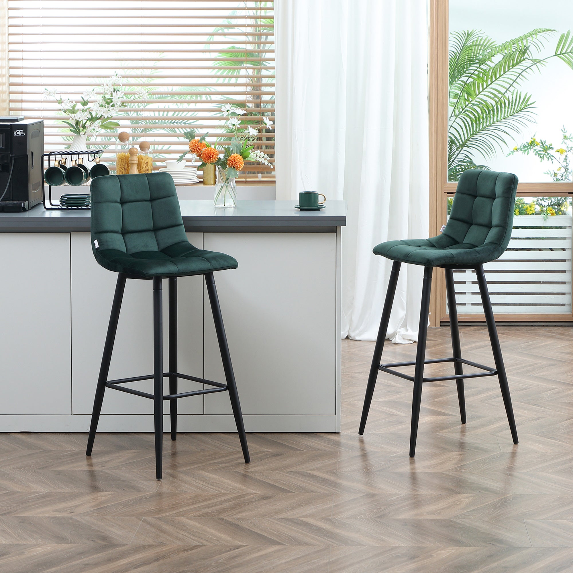 Homcom Taburetes De Bar Terciopelo, Acero 42X55x103 Cm Verde , Leroy Merlin