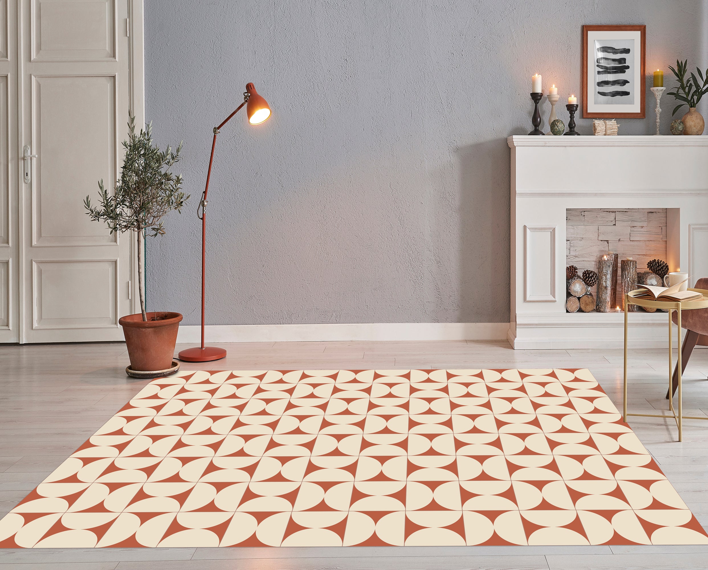 Tapis antidérapant en vinyle Retro terracota 200x300 cm - PVC imprimé, lavable, ignifuge, pour le salon et la cuisine - 2