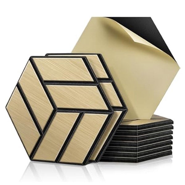 12 Sześciokątnych Paneli z Pianki Akustycznej - Dekoracja Ścienna 3D i Izolacja Dźwiękowa - Akcesoria do Zimnych Pomieszczeń, Pokoju Gier, Ściany TV
