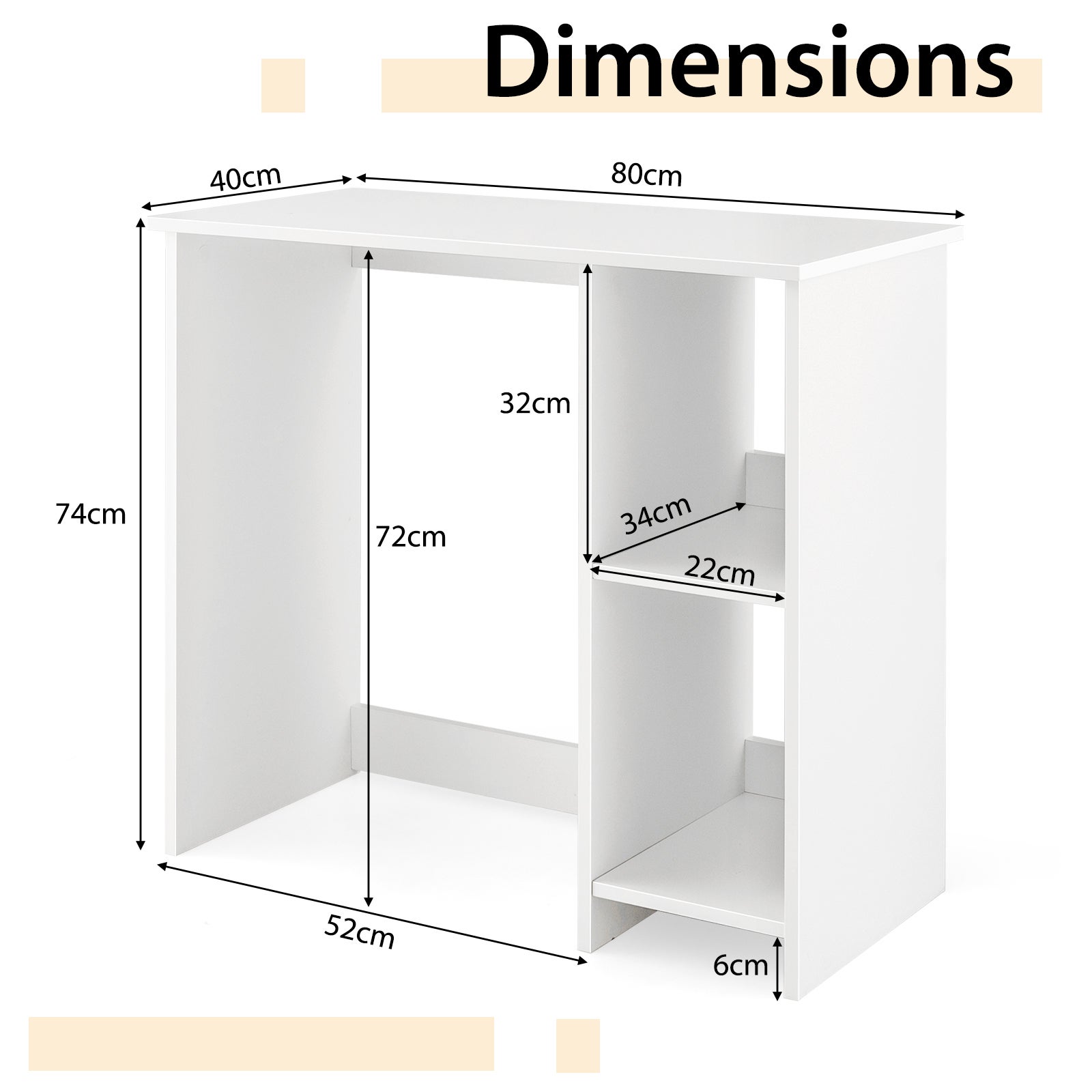 Scrivania per Computer in Legno, Scrivania con 2 Ripiani per Ambienti Piccoli, Scrivania Moderna e Salvaspazio da Casa e Ufficio, Bianco, 80 x - 3