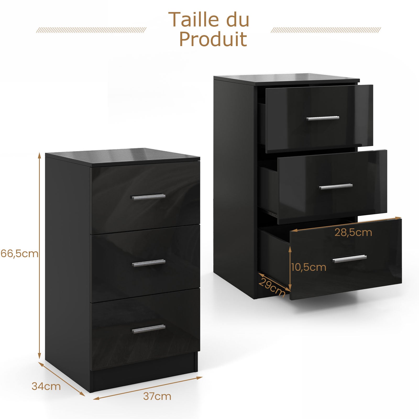 COSTWAY Caisson Bureau Laquée 3 Tiroirs pour Feuilles A4, Lettre