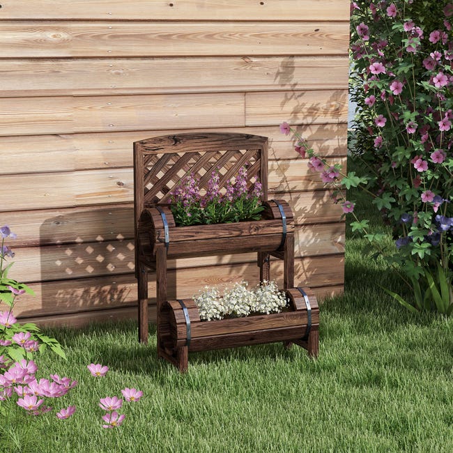 Orto Rialzato A 4 Livelli Outsunny In Legno Di Abete - 113x113x46 Cm, Con Fodera In Tessuto, Per Balcone E Giardino