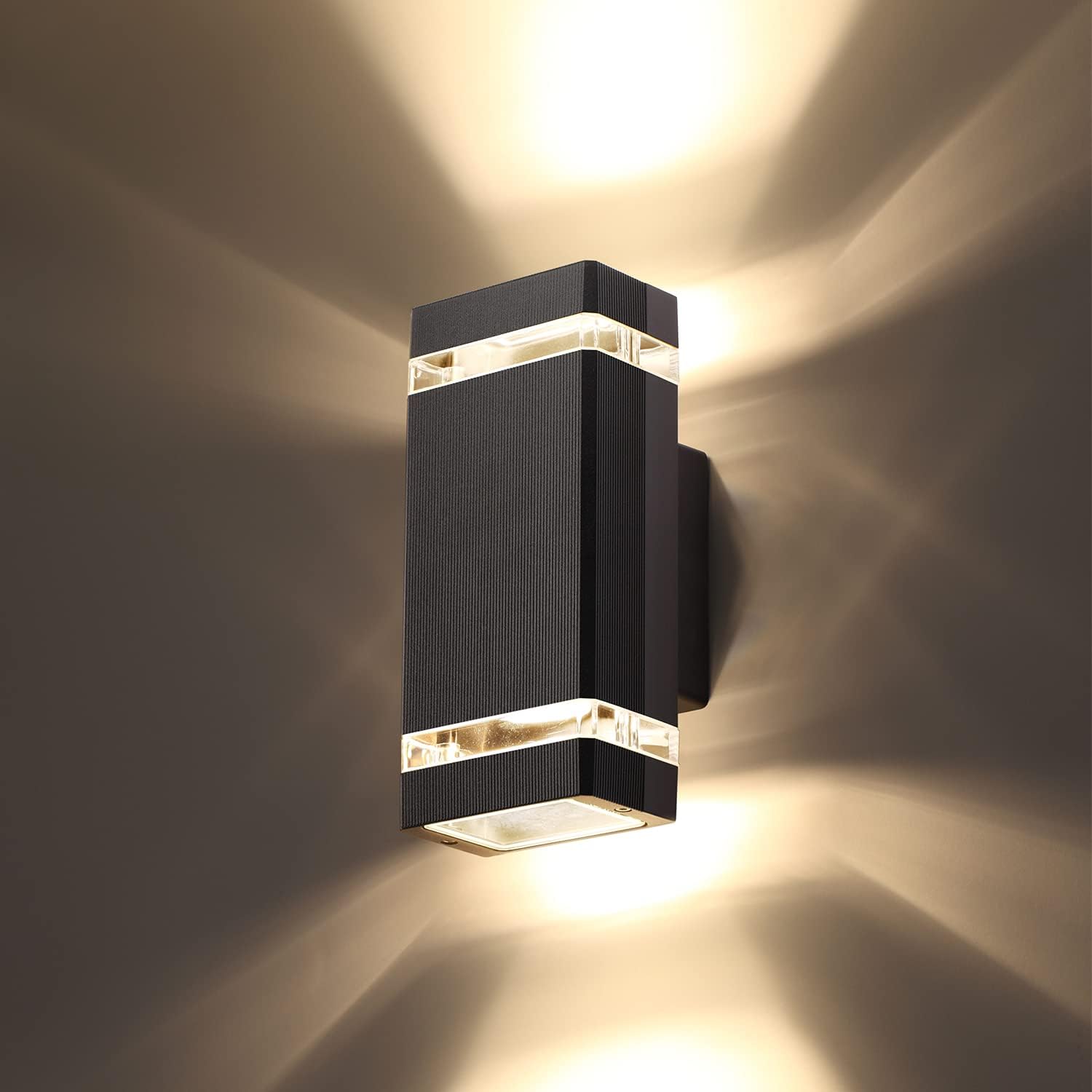 Zestaw 2 lamp LED naściennych zewnętrznych, wodoodporne oświetlenie zewnętrzne IP65, nowoczesna lampa ścienna 3000K, czarna (zestaw 4 szt.)
