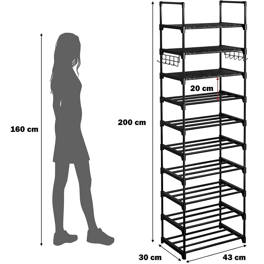 Scarpiera a 10 Ripiani Modulabile Nera Organizer per Scarpe Capacità 24 Paia - 4