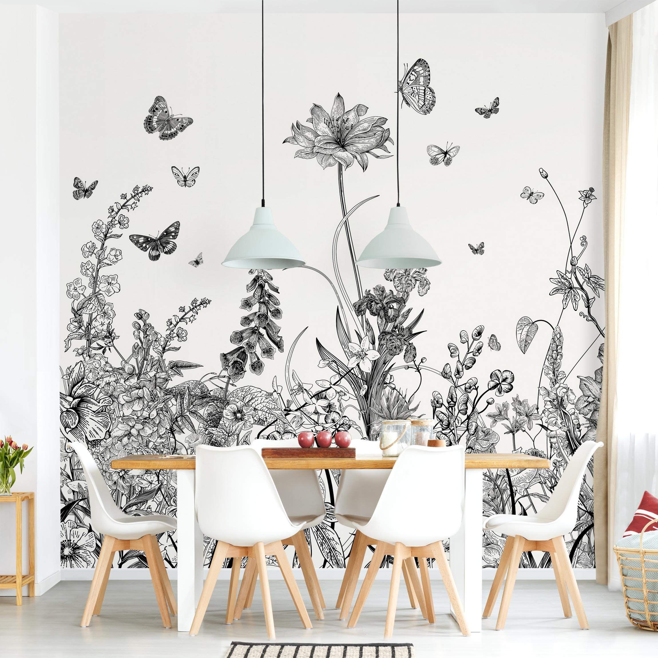 Papel pintado fotomural flores rústico animales 326 - salón dormitorio cocina pasillo - tnt 288 x 288 cm smart