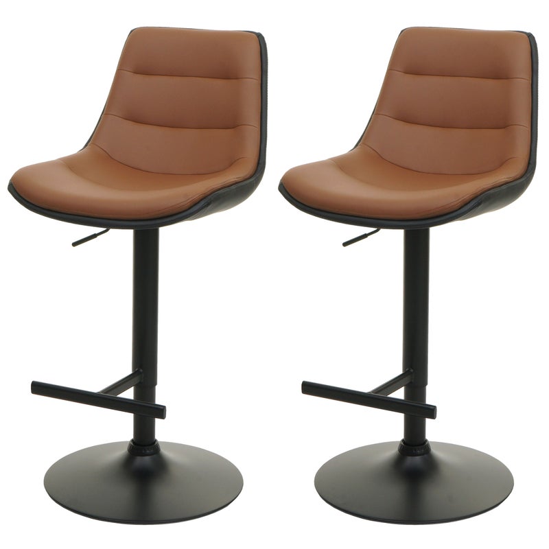 Zestaw 2 stołków barowych HWC-L85, stołek barowy, stołek obrotowy z regulacją wysokości i oparciem z imitacji skóry ~ brązowy