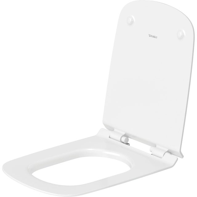 Asiento de WC Duravit DuraStyle con bisagras de cierre suave de acero inoxidable, versión extendida, desmontable, 0060590000