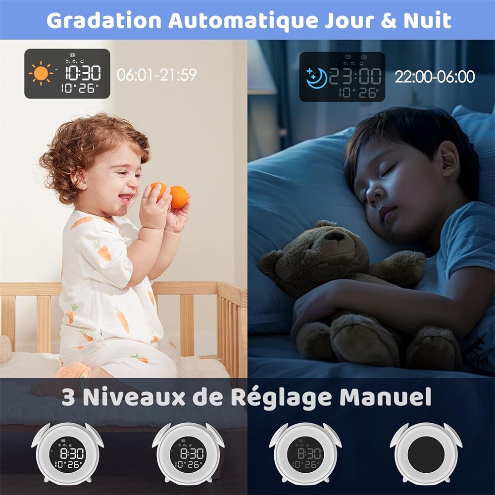 Réveil LED multicolore, mode minuterie coucher de soleil, lampe de chevet, réveil tactile sept couleurs - 8