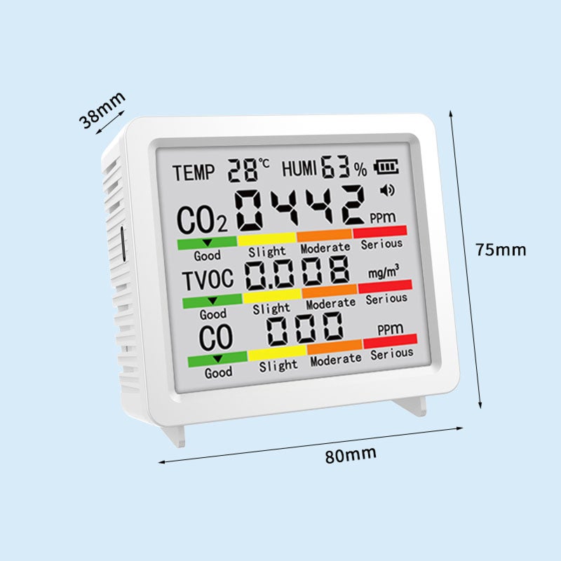 El monitor de calidad del aire interior mide CO2/TVOC/CO/temperatura y humedad (blanco),detector co2 - 6