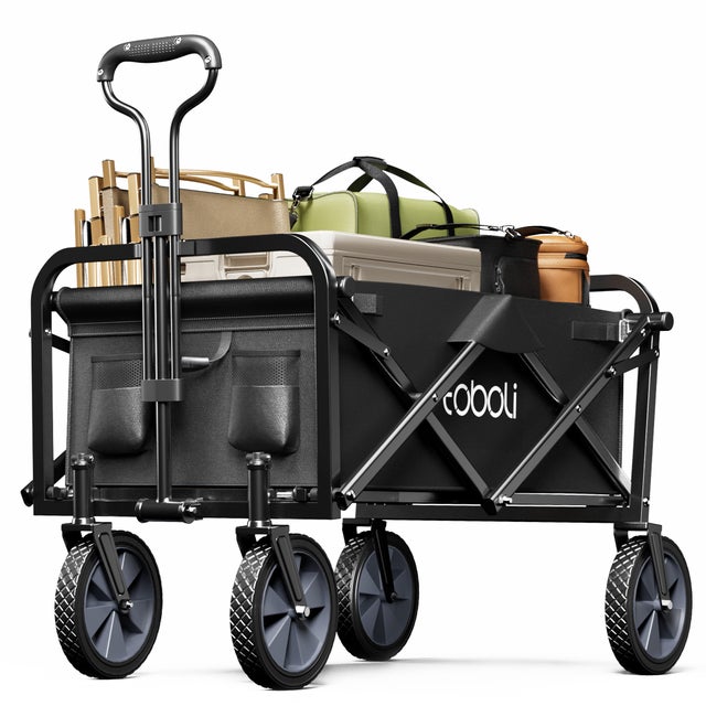 Chariot de transport Enfant Noir Pliable 100 kg avec Roulettes 1020x505x1010 mm Poignée Télescopique Transport Outils Tout-terrain Plage… Toboli