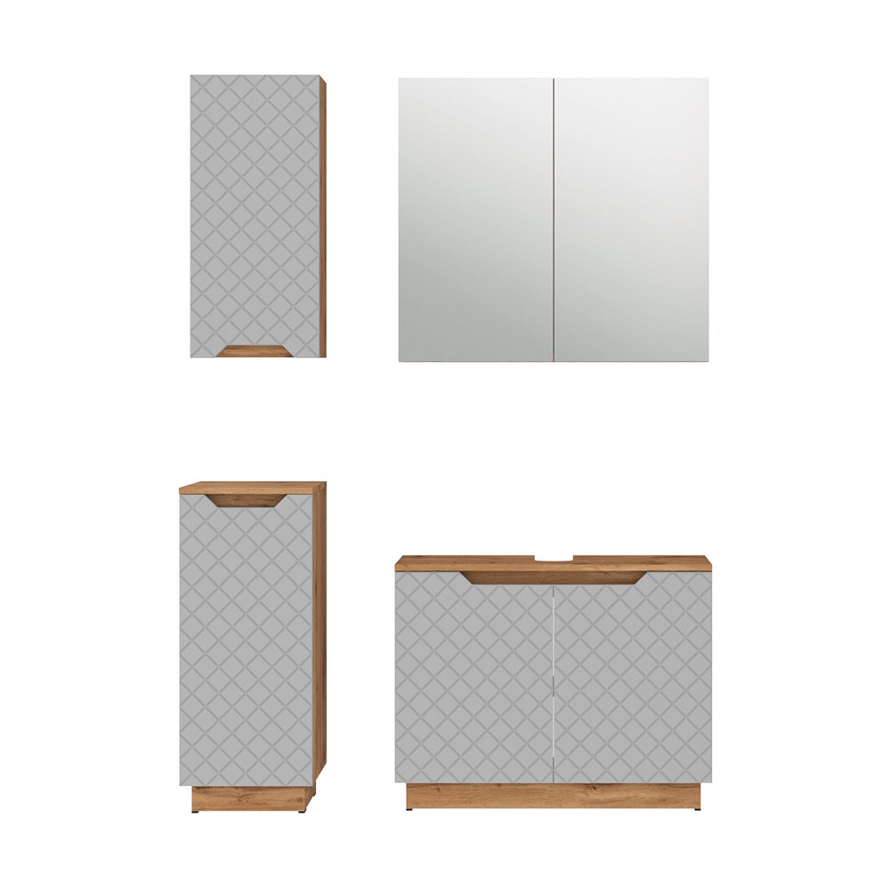 Vicco Zestaw mebli łazienkowych Lotta, Dąb/szary ze strukturą płytek, 4 części