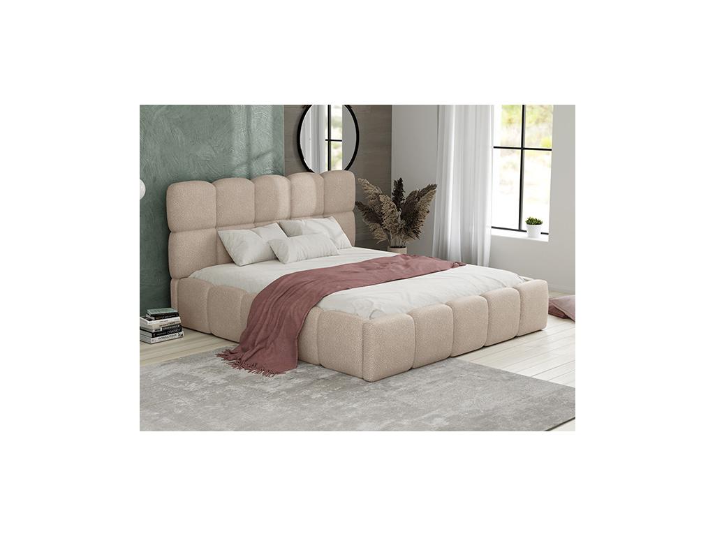 Lit coffre 200 x 200 cm - Tissu - Beige - FORVIK de Pascal Morabito