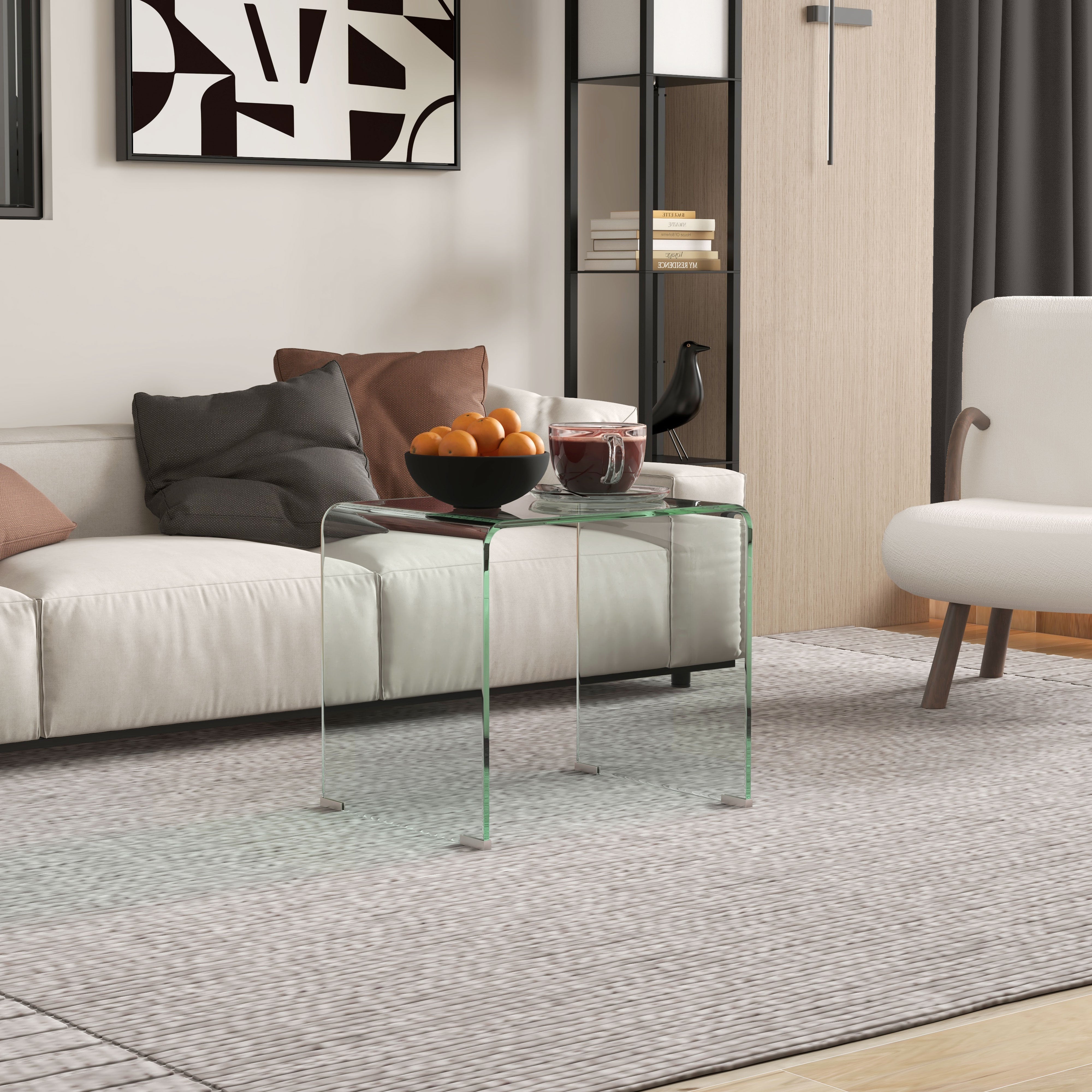 Table basse moderne en verre trempé pour salon, design monobloc, 50 x ...