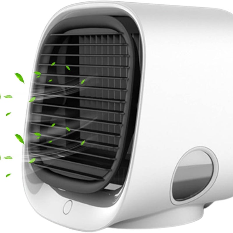Przenośna chłodziarka powietrza z lampką nocną LED, nawilżaczem, 3 prędkościami (biała)