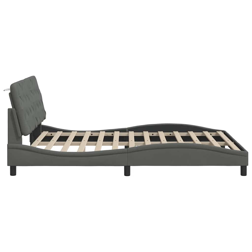 Cadre de lit sans matelas gris foncé 160 x 200 cm tissu - 8