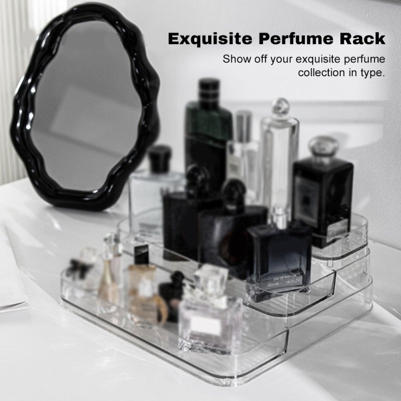 Présentoir à parfums à trois niveaux en acrylique transparent, coiffeuse de bureau, étagère de présentation de cosmétiques de luxe（2PCS） - 3