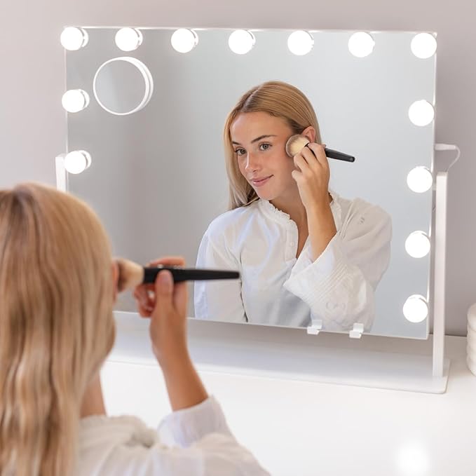 Miroir De Coiffeuse Avec Lumières, Grand Miroir De Maquillage Avec 18 Ampoules Led A Intensite Variable 62 5l X 51l Cm 91208780