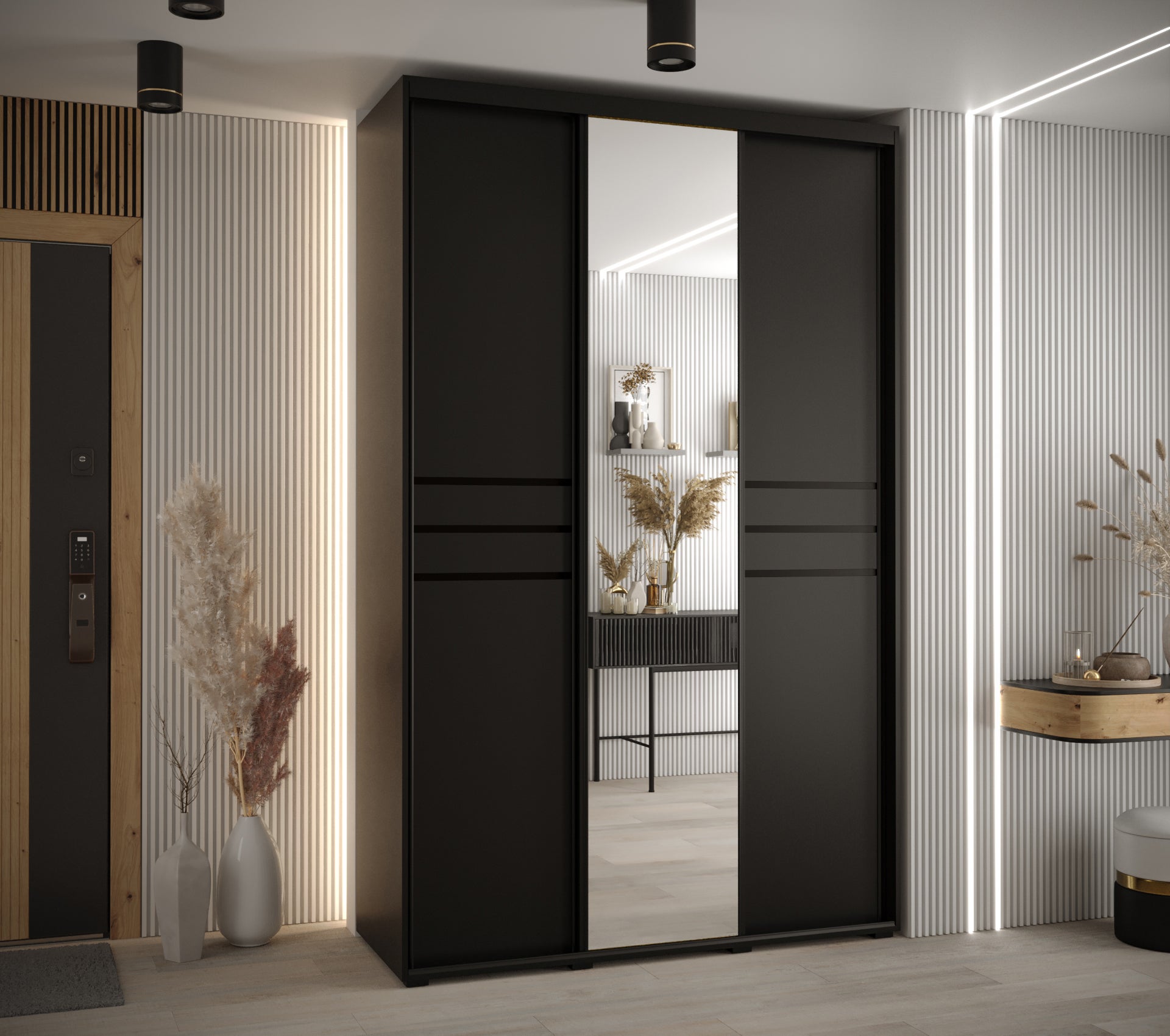 Szafa przesuwna z lustrem wysoka Davos 11 150 x 60 x 235,2 cm czarny + czarny + u. czarny - Abiks Meble - 2