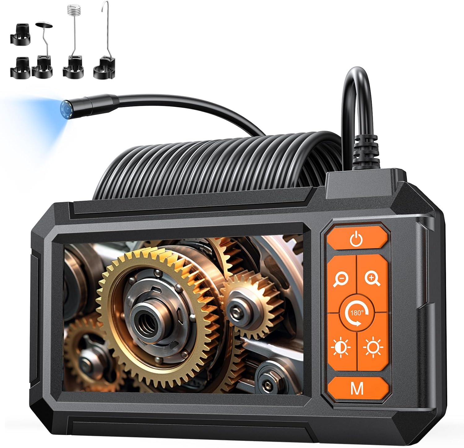 Kamera Endoskopowa HD 1080p Ekran 4.3" - IP67, Bateria 2600mAh, Kabel 10m Półsztywny do Samochodu i Rur