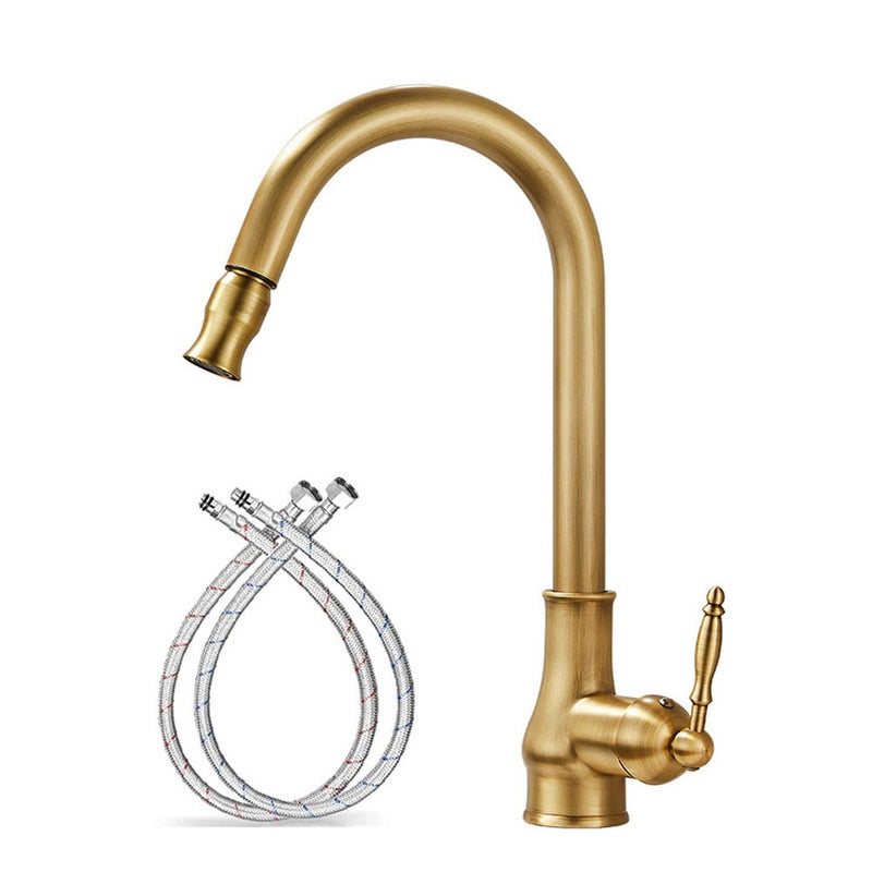 Jednouchwytowa bateria kuchenna z wylewką o wysokim łuku, bateria blatowa do baru, balkonu, kuchni w stylu antycznym, z jednym trybem wody