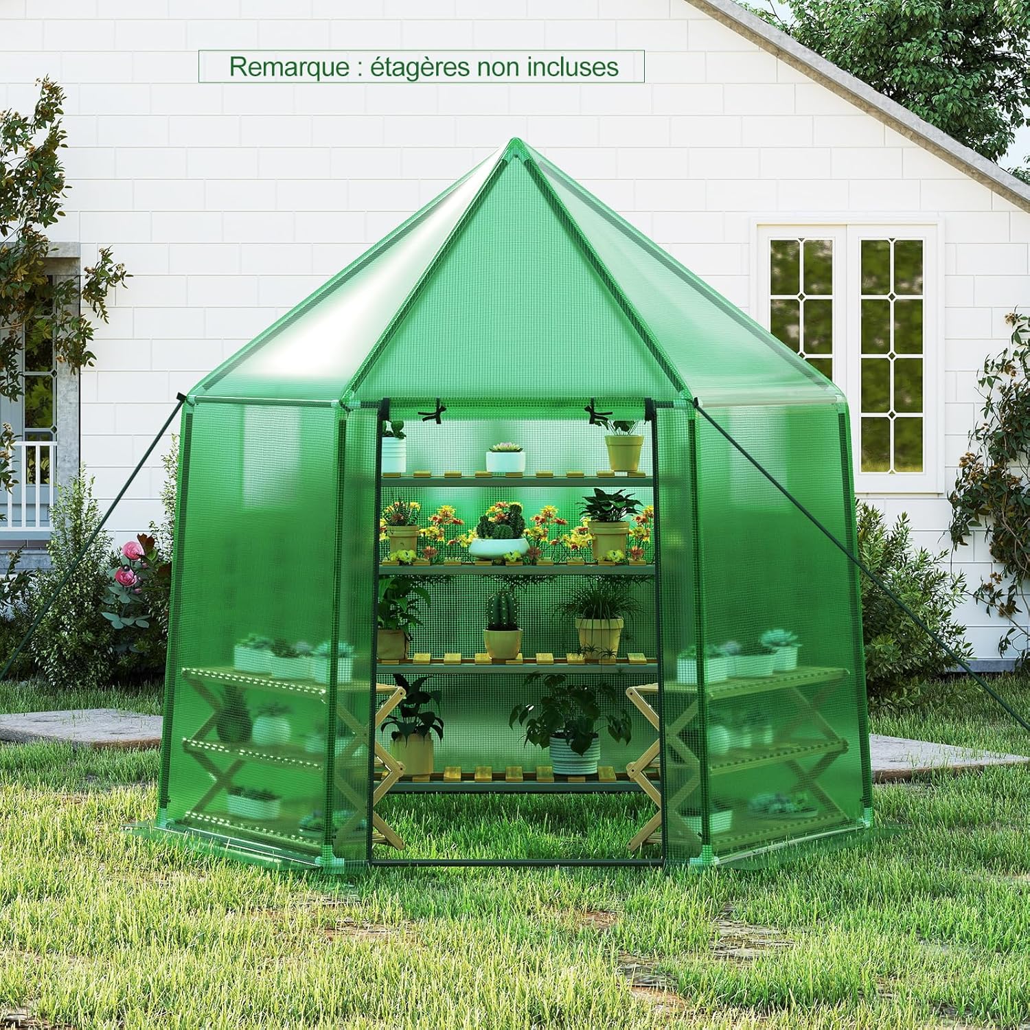 Serre de Jardin Extérieure avec Couverture en PE, Serre d'Extérieur Portable avec Structure en Métal Revêtu de PE Antirouille, 198 x 172 x 190 cm - 9