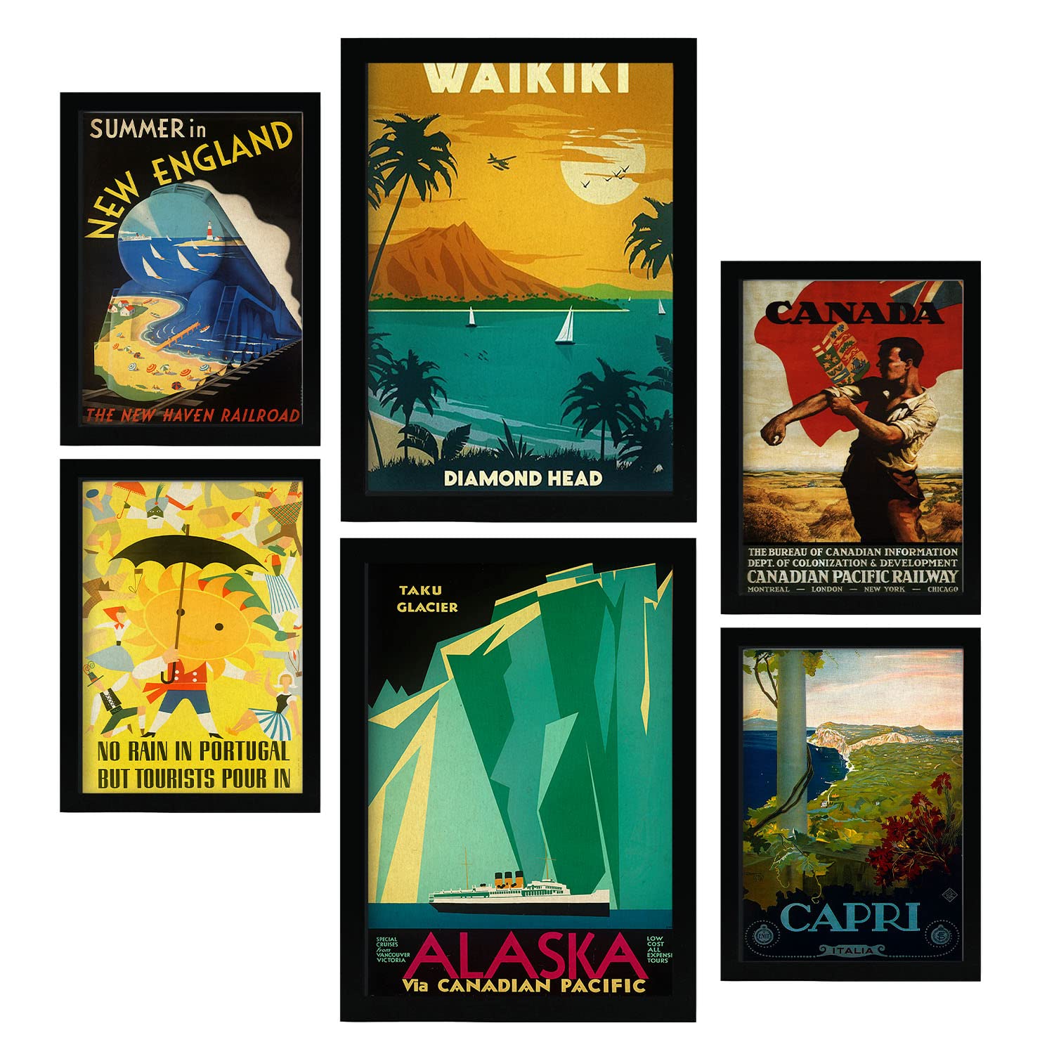Nacnic posters de playas y cruceros ilustraciones a todo color de imágenes publicitarias antiguas de todo el mundo para la a4 & a3 marco negro