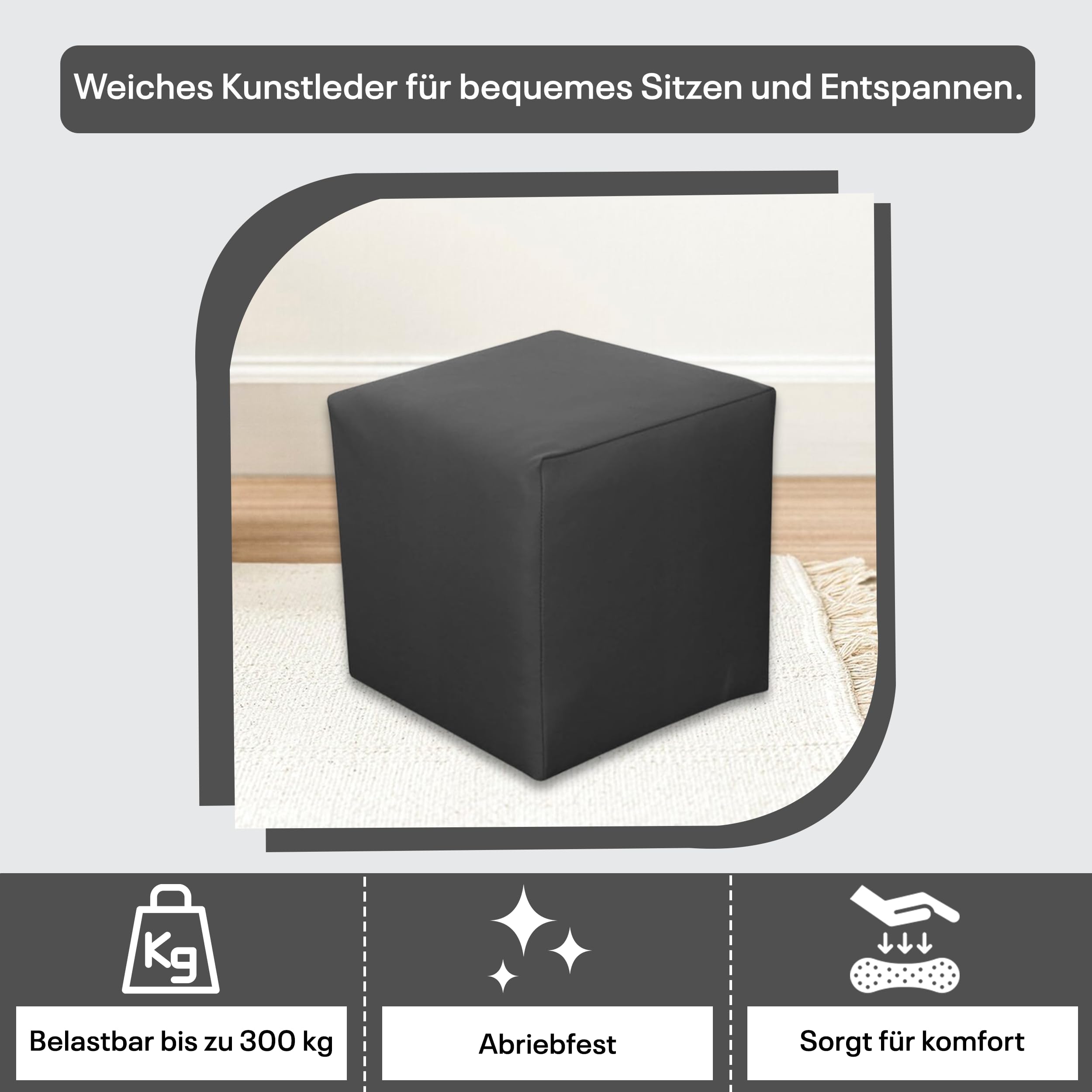 Sitzwürfel / Siège Pouf - Gris Foncé, 40X40X40 Cm, Assise Rembourrée En Simili Cuir, Confortable Pour Salon, Chambre Ou Bureau - 6