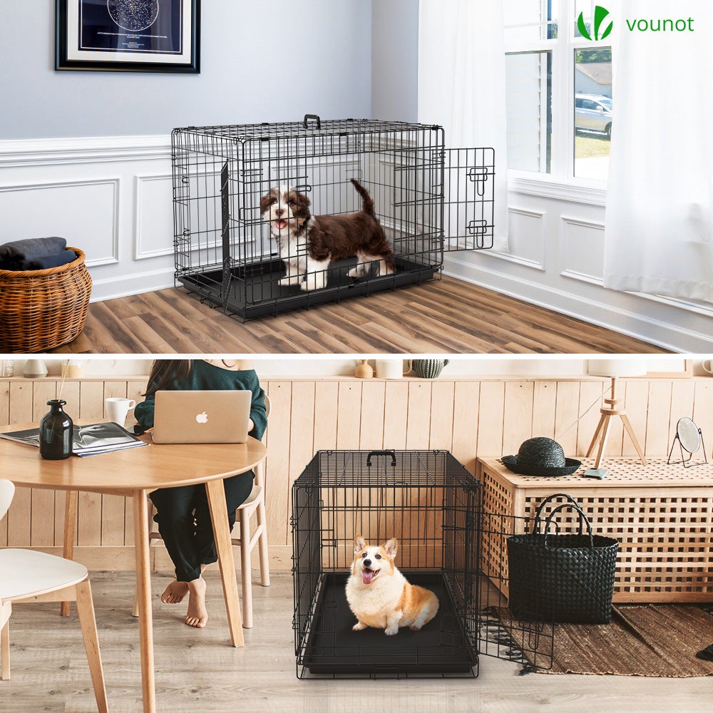 Cage pour chien pliable avec 2 portes verrouillable plateau amovible 92x58x64cm VOUNOT® - 3