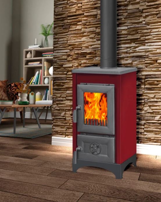 Estufa de leña karusel mini bordeaux – 6,93 kw – línea k – diseño compacto para habitaciones de hasta 207 m³