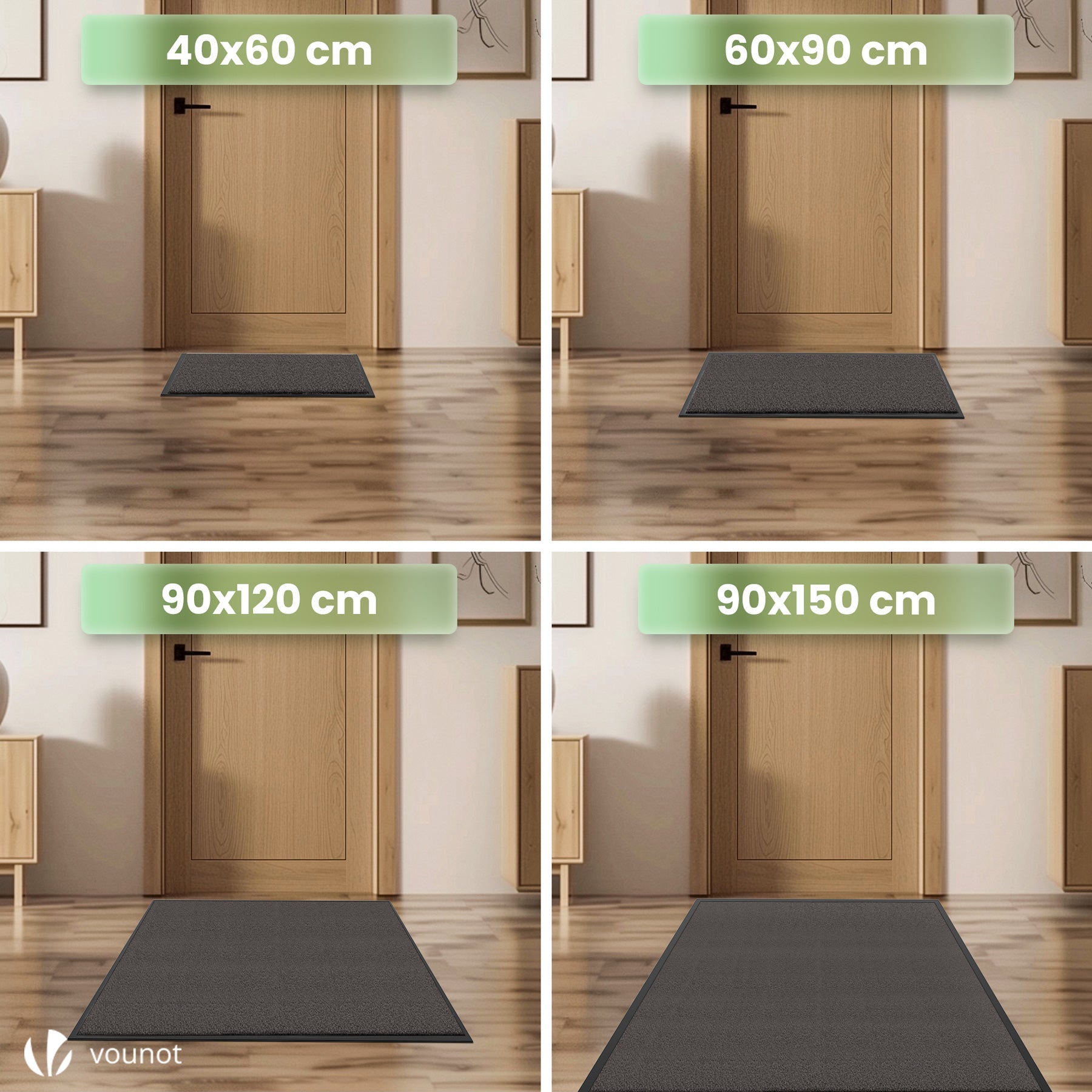 Tapis de porte paillasson d'entrée 90x150cm - antidérapant antipoussière imperméable lavable - anthracite - VOUNOT® - 5