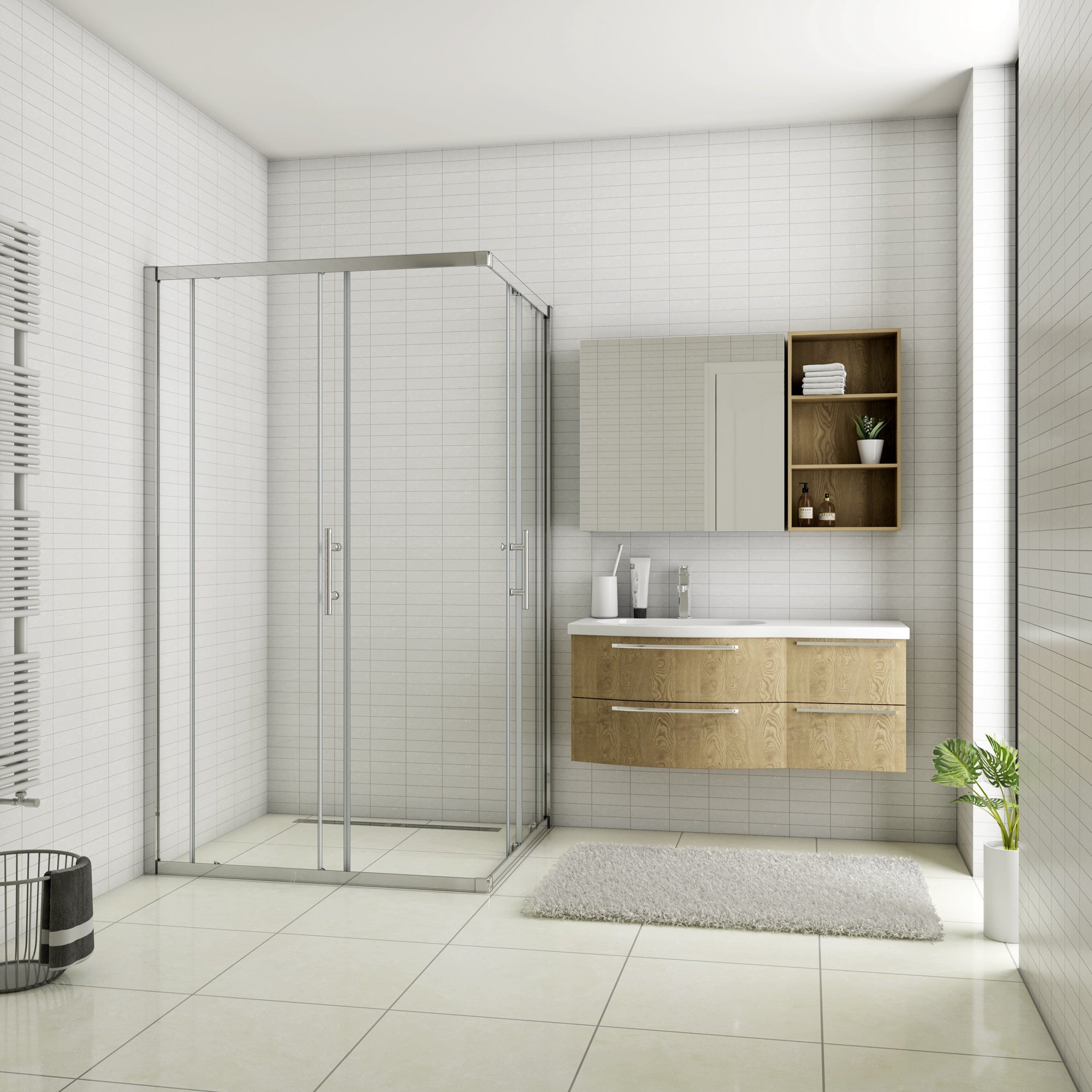 AICA Cabine de duche rectangular correr Perfil cromado Vidro Anticalcário 6mm (980-1000)x(680-700)x1950mm - 3