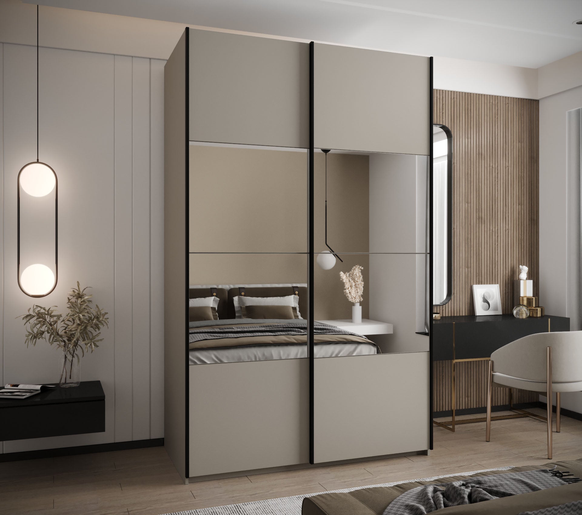 Szafa przesuwna wysoka Lux 4 160 x 64 x 245,5 cm kaszmir + kaszmir + u. czarny - Abiks Meble - 2