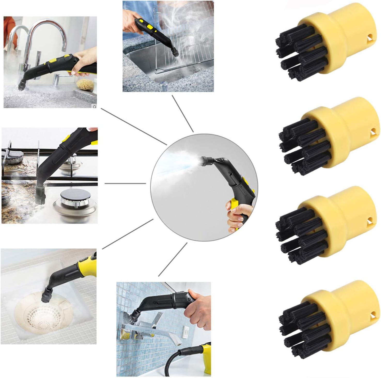 Zestaw 4 zapasowych szczotek okrągłych do parownicy Karcher SC1 SC2 SC3 SC4 SC5 SC7 (żółte)