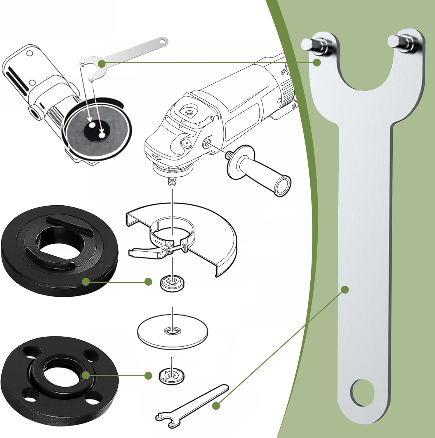 10 Écrous à Bride + 1 Clé Pour Meuleuse D'Angle – Kit Verrouillage 5/8-11 Compatible Makita, Bosch, Milwaukee – Acier Ressort Haut De Gamme