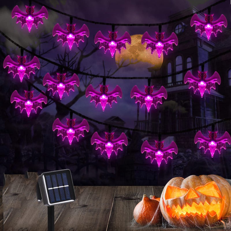 Dekoracyjne lampki na Halloween w kształcie nietoperzy solarne girlandy Halloween długości metrów diodami LED wodoodporne lampki halloweenowe trybów
